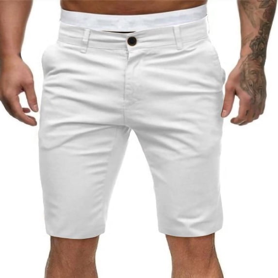 HAOTAGS Mens Shorts Solid Color Casual Workwear Summer Outdoor Shorts with Pockets White Size L