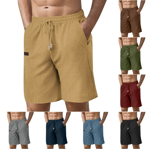 HAOTAGS Mens Solid Color Cotton Shorts Casual Soft Breathable Summer Shorts Khaki Size L