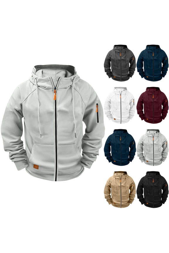 Mens Sport Hoodie Jacket, Full Zip Up Active Long Sleeve Hooded Sweatshirts with Pockets Gray M