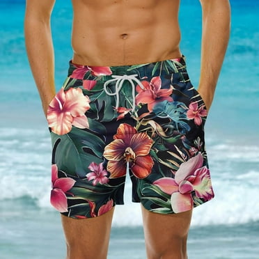 HAOTAGS Mens Summer 2025 Swim Trunks Quick Dry Hawaiian Beach Shorts with Pockets Multicolor Size 3XL