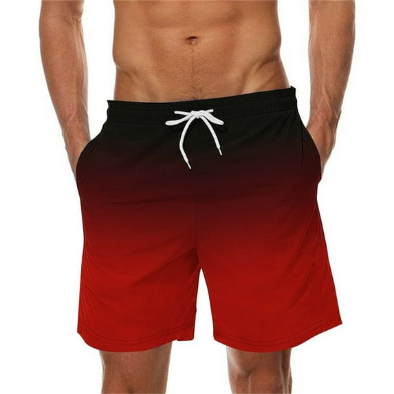 HAOTAGS Mens Summer Shorts Gradient Color with Pockets Elastic Waist Beach Shorts Red Size M