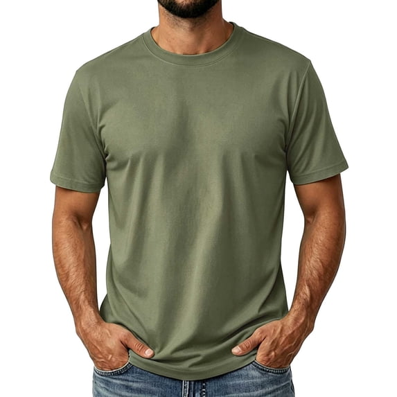 HAOTAGS Mens T-Shirt Casual Breathable Cotton Basic Short Sleeve Tee Tops Army Green Size 2XL
