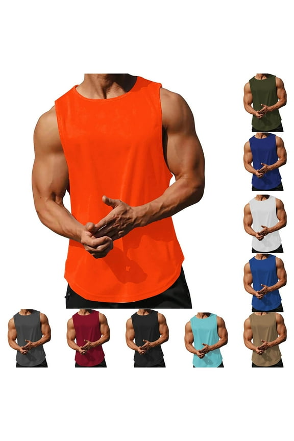 Mens Tank Tops Sleeveless Muscle T Shirts for Men's Fitness,Quick Dry Gym Tank Top for Men Orange Size XL