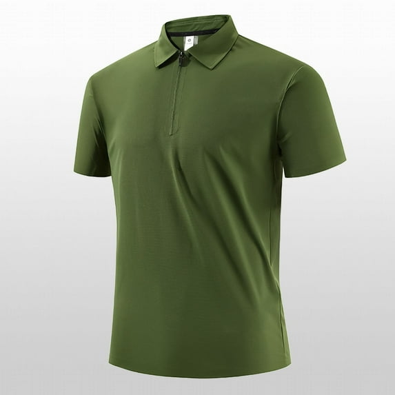 HAOTAGS Mens Turn Downcollar Shirts Half Zip Quick Dry Short Sleeve Summer Sport Shirts Army Green Size L