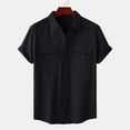 thumbnail image 1 of HAOTAGS Mens Turndown Collar T-shirts with Front Pockets Button Lapel Short Sleeve Blouse Top Black Size 2XL, 1 of 9