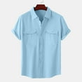 thumbnail image 1 of HAOTAGS Mens Turndown Collar T-shirts with Front Pockets Button Lapel Short Sleeve Blouse Top Light Blue Size 4XL, 1 of 9