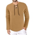 thumbnail image 1 of HAOTAGS Mens Vintage Long Sleeve T Shirts with Drawstring Solid Color V-neck Blouse Top Bronze Size XL, 1 of 3