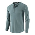 thumbnail image 1 of HAOTAGS Mens Waffle Knit Henley Shirts Casual Long Sleeve Buttoned Pullover Top Blue Size M, 1 of 3