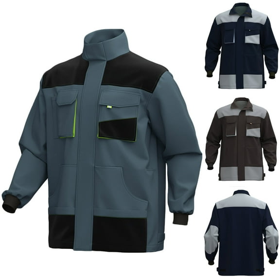 HAOTAGS Mens Workwear Jacket with Multi-pockets, Long Sleeve Stand Collar Full Zip Coverall Outwear Green L