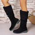 thumbnail image 1 of HAOTAGS Mid Calf Boots for Women, Spring Fall Casual Round Toe Flock Boots Black 8.5, 1 of 6