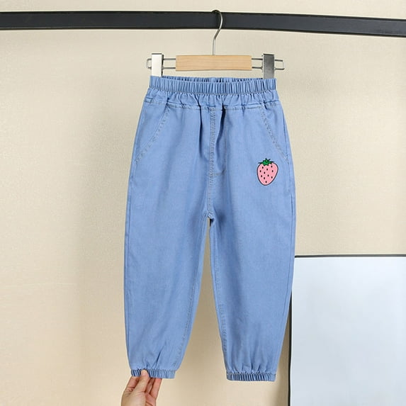 HAOTAGS Mid Waist Long Jeans Toddler Comfy Wide Leg Cargo Trousers Bootcut Pocket Girls Hop Streetwear Pink 5 Years