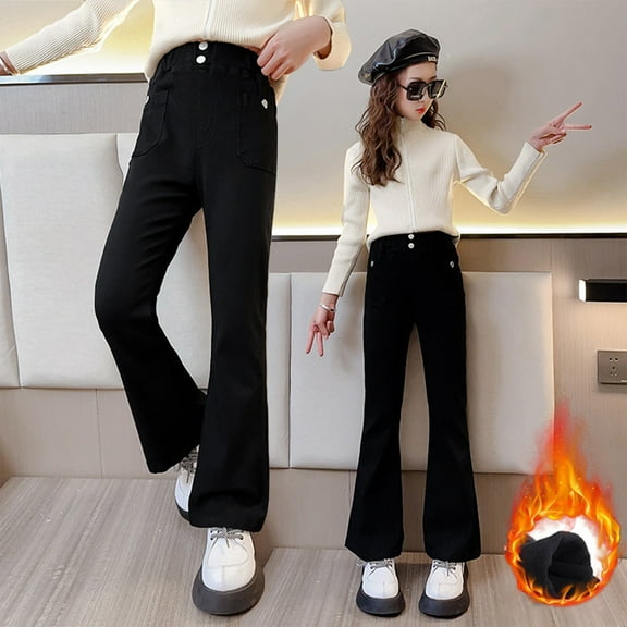 HAOTAGS Mid Waist Long Jeans Toddler Plus Flared Leg Cargo Trousers Bootcut Pocket Girls Hop Streetwear Black 10 Years