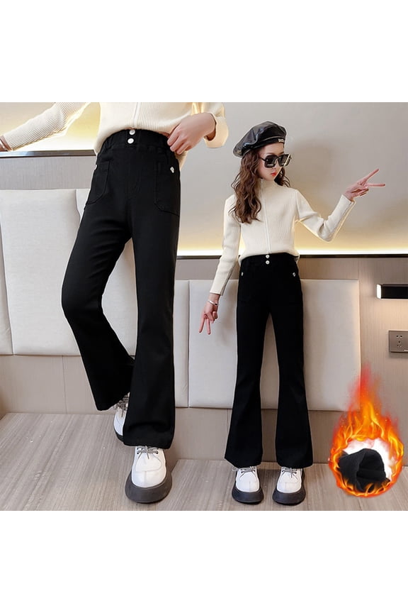 Mid Waist Long Jeans Toddler Plus Flared Leg Cargo Trousers Bootcut Pocket Girls Hop Streetwear Black 7 Years