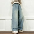 thumbnail image 1 of HAOTAGS Mid Waist Pants Kids Comforable Wide Leg Trousers Straight with Pockets Girl Streetwear Blue 11 Years, 1 of 7