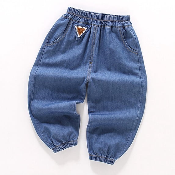 HAOTAGS Girls Jeans, Comfy Wide Leg Cargo Demin Pants Stretch Pocket Boys Dailywear Dark Blue 6 Years