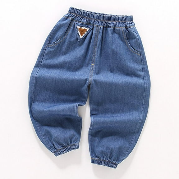 HAOTAGS Mid Waist Pants Toddler Comfy Wide Leg Cargo Trousers Stretch Washed Pocket Boys Dailywear Dark Blue 8 Years