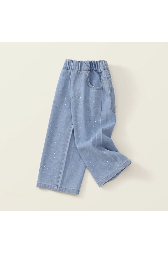 Girls Jeans, Cute Wide Leg Demin Pants with Pockets Girls Clothes Blue 3 Years