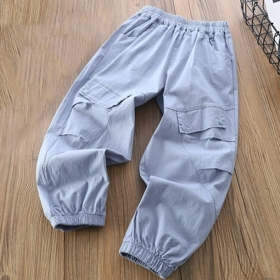 HAOTAGS Mosquito Proof Pants for Toddler Boys,Lightweight Elastic Waist Loose with Pockets Kids Joggers Pants Blue 8 Years