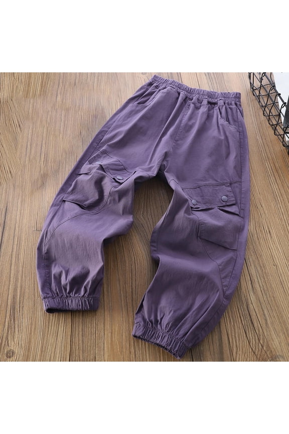 Mosquito Proof Pants for Toddler Boys,Lightweight Loose with Pockets Elastic Waist Kids Joggers Pants Purple 4 Years