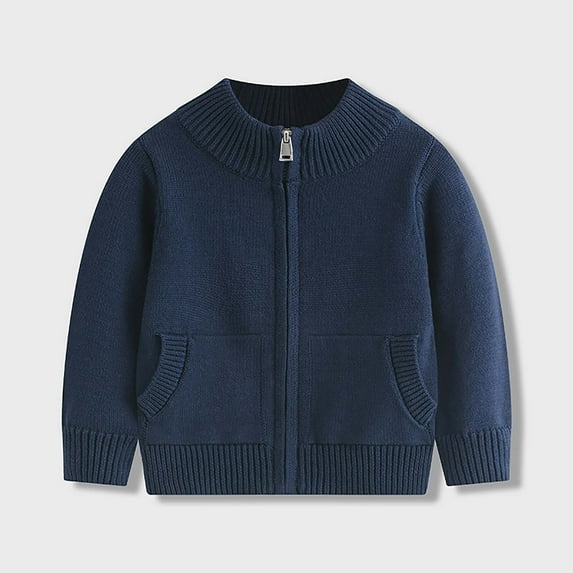 HAOTAGS New Sweater Jacket For Toddler Boys And Girls, Hoodless Long Sleeve Solid Casual Fall/Winter Knitted Cardigan Navy 5T