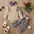 thumbnail image 1 of HAOTAGS Newborn Baby Girls Fly Sleeve Bodysuit, Pants and Headband 3 Piece Outfit Set Size 3-24 Month Brown, 1 of 9