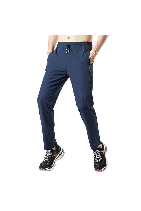 Nylon Pants for Men, Athletic Bottoms Ice Silk Leggings Quick-dry Sportwear Long Trousers Blue M