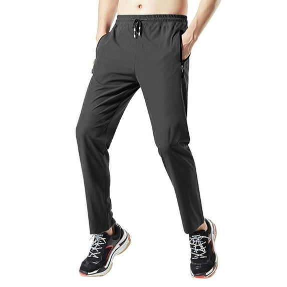 HAOTAGS Nylon Pants for Men, Athletic Bottoms Ice Silk Leggings Quick-dry Sportwear Long Trousers Dark Gray 4XL