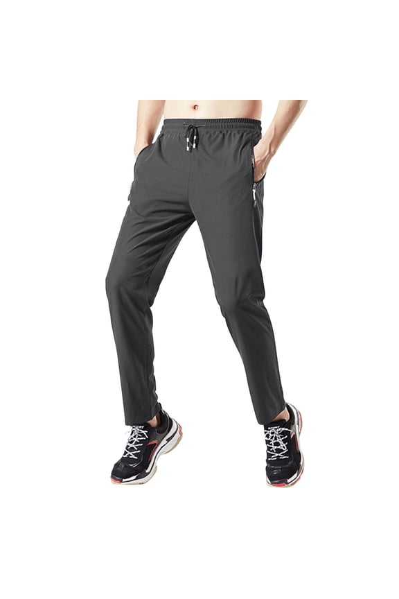 Nylon Pants for Men, Athletic Bottoms Quick-dry Ice Silk Leggings Sportwear Long Trousers Black M