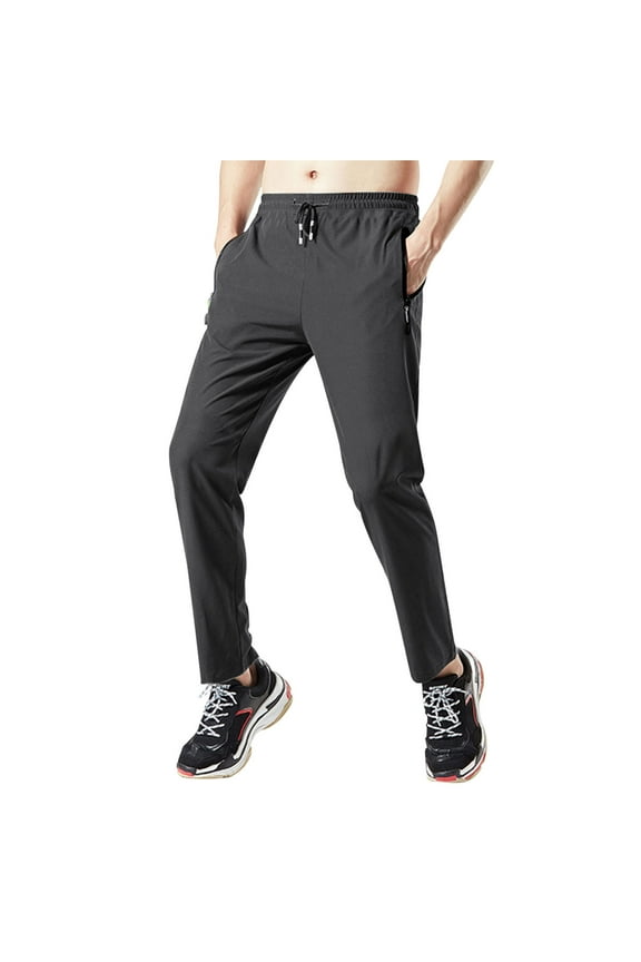 Nylon Pants for Men, Ice Silk Leggings Athletic Bottoms Quick-dry Sportwear Long Trousers Dark Gray M