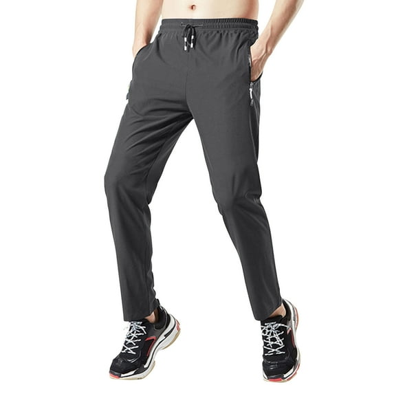 HAOTAGS Nylon Pants for Men, Ice Silk Leggings Quick-dry Athletic Bottoms Sportwear Long Trousers Black S