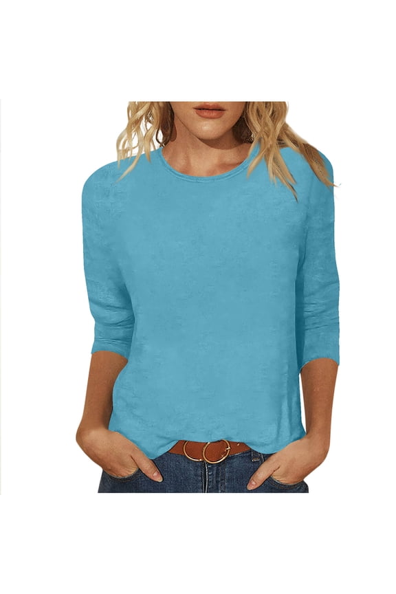 Oversized Tops for Women,3/4 Sleeve Straight Fit Breathable Casual Tops Sky Blue M