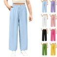 thumbnail image 1 of HAOTAGS Palazzo Pants Girls , with Pocketed Adjustable Waist Solid Causal Pants Light Blue 5-6 Years, 1 of 6