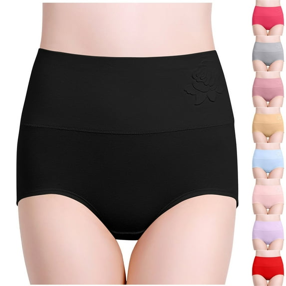 HAOTAGS Panties for Women,Solid Moisture-Wicking High Waist High Waist Underwear Black L