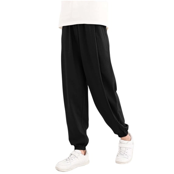 HAOTAGS Pants for Boys Girls, Casual Loose Elastic Waist Tapered Leg Kids Sports Pants with Pockets BlackSize 12