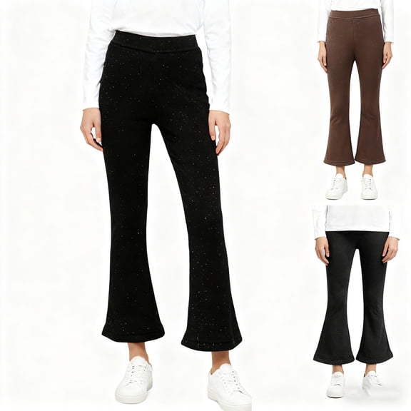 HAOTAGS Pants for Girls, Solid Color Thickening Elastic Waist Casual Pants Black 4-5Years