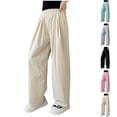 thumbnail image 1 of HAOTAGS Pants for Girls, Straight-leg Loose Waist Casual Lightweight Summer Pants Khaki 8 Years, 1 of 6