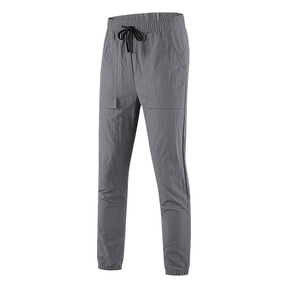 HAOTAGS Pants for Men, Relaxed Athletic Workout Jogger pants with Pocket and Drawstring Gray L