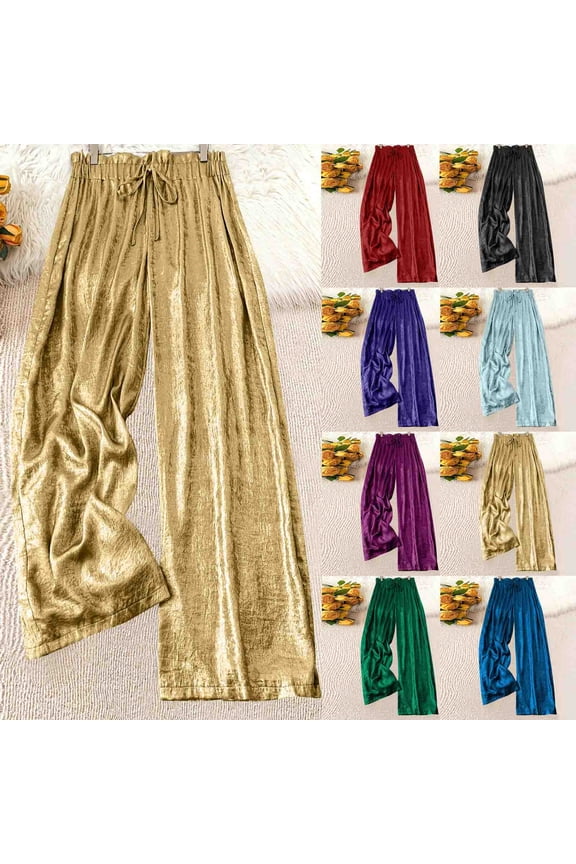Pants for Women,Bright Color All - Season Wear Elastic Waist Casual Pants Gold L