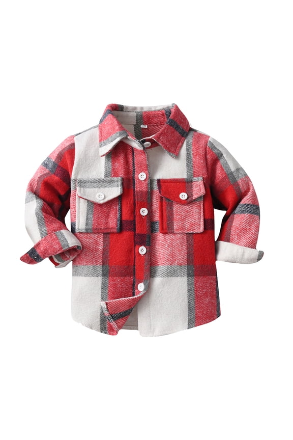 Plaid Flannel Shirt for Toddler Long Sleeve Button Down Shirts Red Size 90