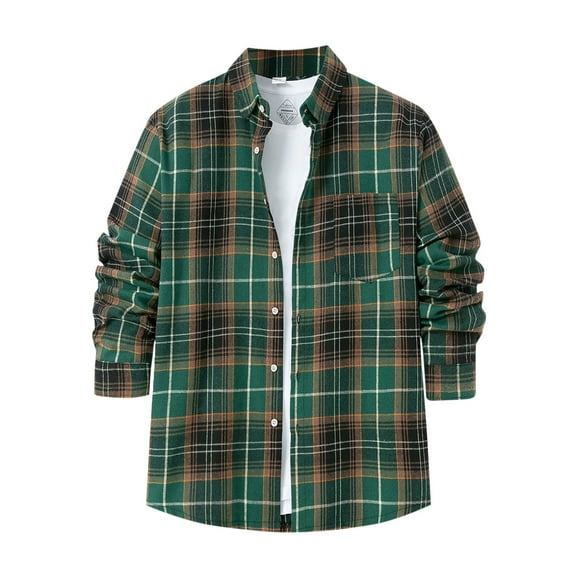 HAOTAGS Plaid Shirts for Men Casual Button Long Sleeve Flannel Shirt for Spring Fall Green Size S
