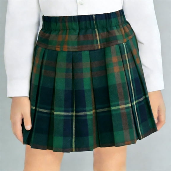 HAOTAGS Plaid Skirts for Girls,High Waisted School Uniform Comfortable Short Pleated Skirt Green 9-10