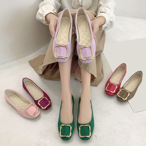 HAOTAGS Plus Size Women Mesh Flats, Solid Square Buckle Casual Work Shoes Spring Autumn Fashion Pink Size 5.5