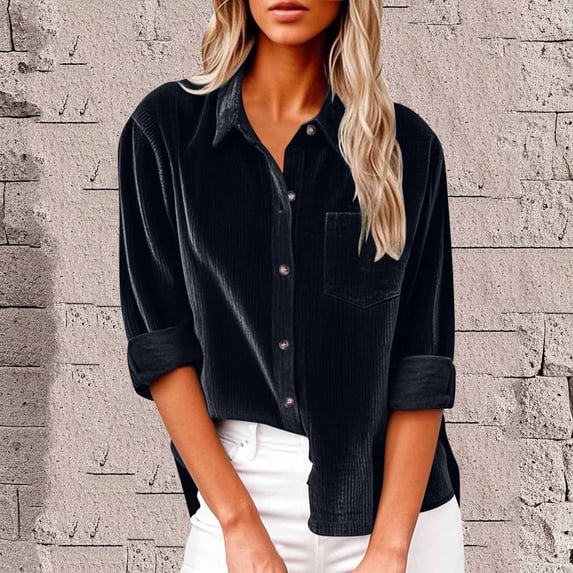 HAOTAGS Plus Size Women's Blouses Cotton Royal Blue Fall Tops V Neck Plain Long Sleeve Blouses for Women