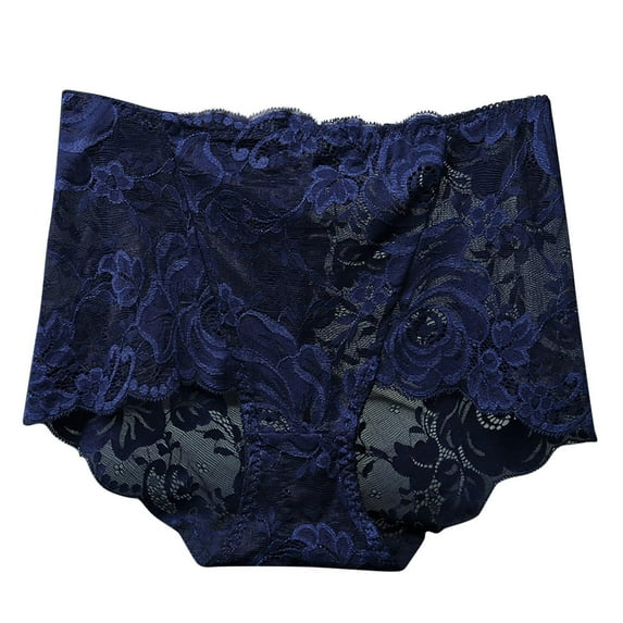 HAOTAGS Plus Size Womens Briefs Underwear,Stretchable Embroidery Breathable Floral Panties Navy 2XL