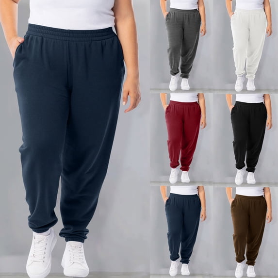 HAOTAGS Plus-Size Yoga Pants Women,Moisture-Wicking Elastic-Waist Solid-Color Joggers with Side Pockets Gray 5XL