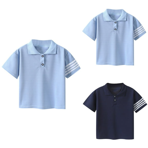 HAOTAGS School Uniform Polo Shirts for Boys, Short Sleeve Collared Casual Tops for Kids Light Blue 5-6 T