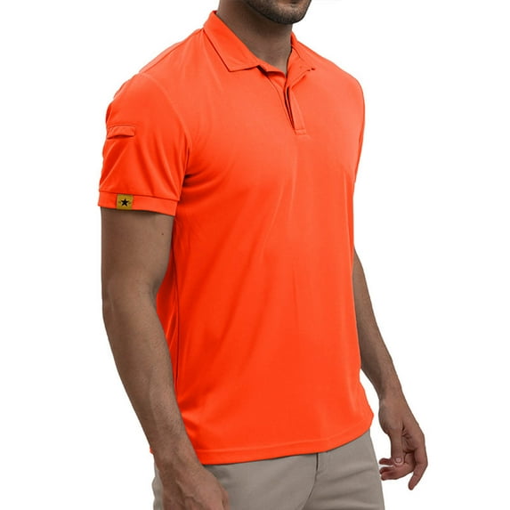 HAOTAGS Polo Shirts for Men Casual Solid Color Short Sleeve Lapel Golf Shirts Orange Size XL