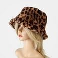 thumbnail image 1 of HAOTAGS Print Leatherette Bucket Hat Teddy Style Winter Hat Fisherman Hat Warm Windproof Leopard Print Brown Size One size, 1 of 8