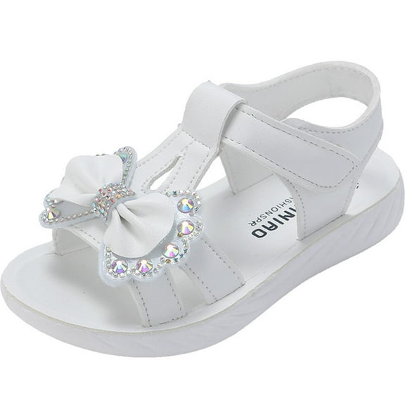 HAOTAGS Sandals for Toddler Girls, Soft Soled Non-slip Open-toe Summer Princess Shoes Beige 3-4 T