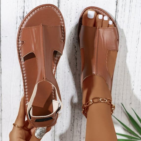 HAOTAGS Sandals for Women Open Toe Casual Summer Fashion Sandals Brown Size 8.5